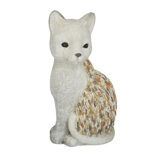 14" White Stone Farmhouse Cat Garden Sculpture {1}