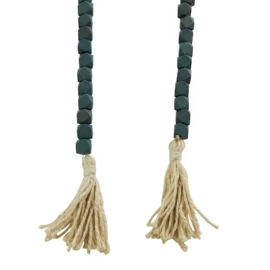 80" Bohemian Mango Wood Beads with Tassels Garland Green {4}