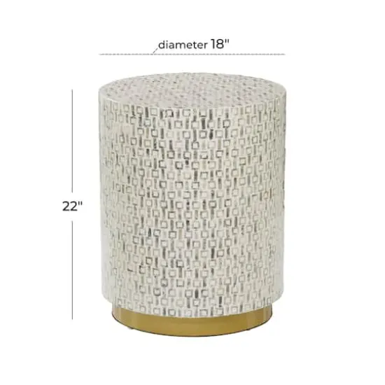 22" Mother of Pearl & Wood Round Accent Table White {6}