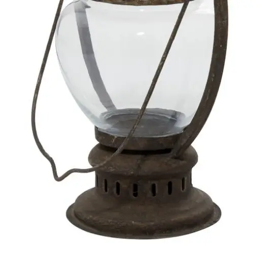 14" Brown Iron Rustic Candle Holder Lantern {7}