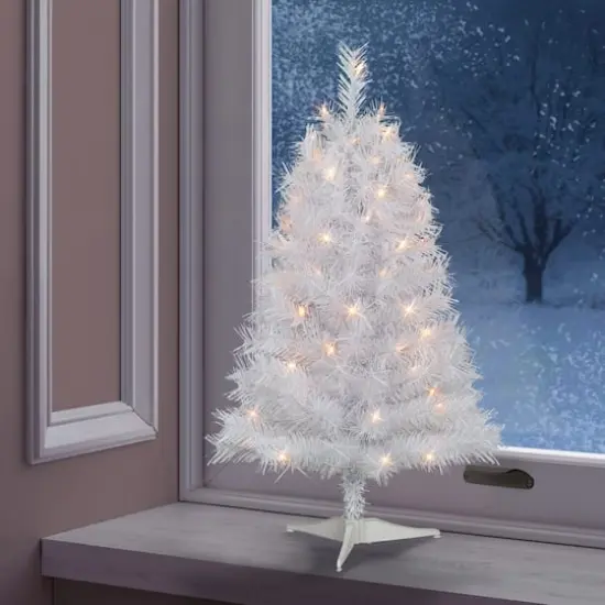 3ft. Pre-Lit White Snow Ridge Artificial Fir Tree, Clear Lights {4}