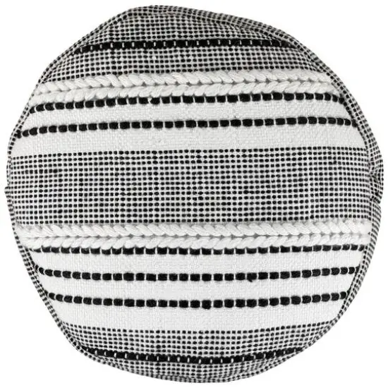 18" White & Black Striped Outdoor Woven Pouf Ottoman {4}