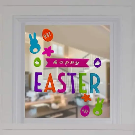 Pink & Orange Happy Easter Bunny Spring Gel Window Clings {3}