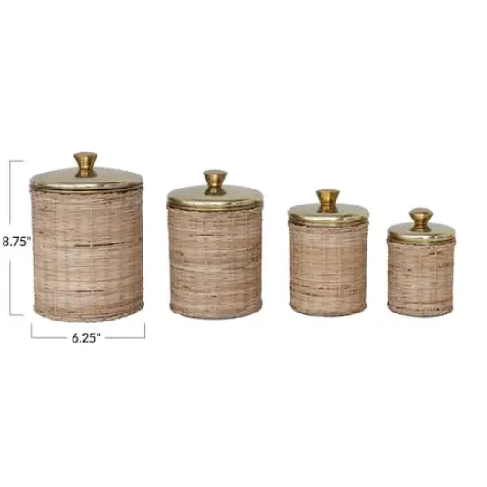 Hello Honey&reg; Rattan Wrapped Stainless Steel Canisters Set {1}