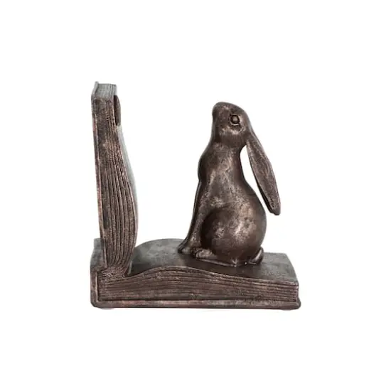 Hello Honey&reg; Rustic Bronze Rabbit on Book Bookends Set {3}