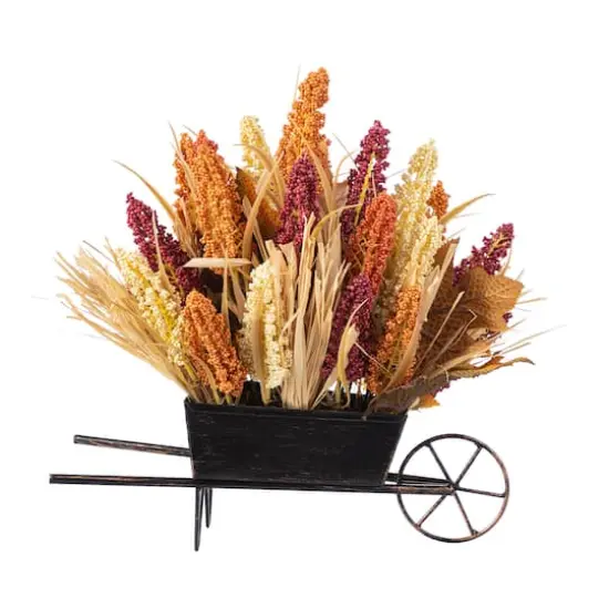 Glitzhome® 15" Fall Multi-Colored Sorghum Cart Centerpiece {7}