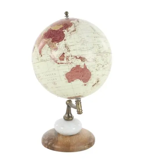 13" Cream Mango Wood & Marble Contemporary Globe {5}