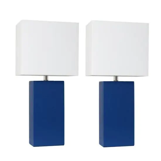 Elegant Designs&trade; 2 Pack Leather Table Lamps with White Shades Blue and White {1}