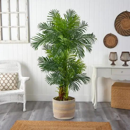 6ft. Hawaii Artificial Palm Tree in Handmade Natural Cotton Multicolored Woven Planter {4}