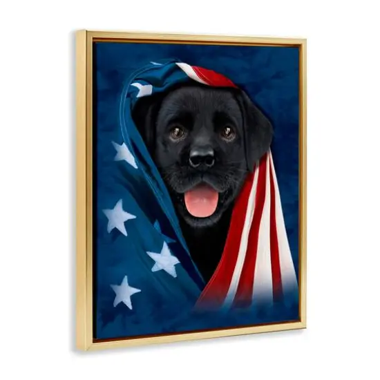 Stupell Industries Labrador & American Flag Floater Framed Art Gold {4}
