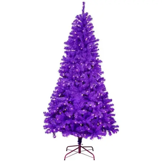 7ft. Pre-Lit Purple Pine Artificial Christmas Tree, Clear Lights {1}