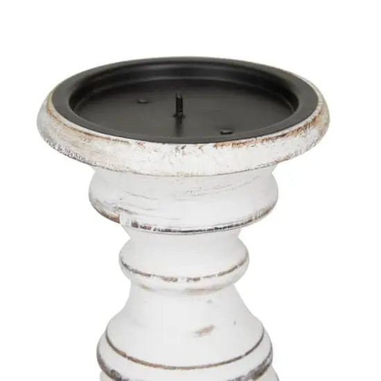 Mango Wood Traditional Candle Holder Set White {5}