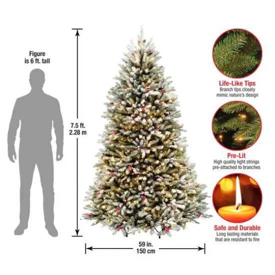 7.5ft. Pre-Lit Snowy Dunhill&reg; Fir Artificial Christmas Tree, Clear Lights {6}