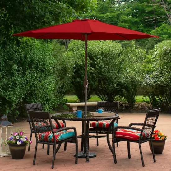 9ft. Outdoor Patio Market Umbrella with Hand Crank & Tilt Red/Brown {3}