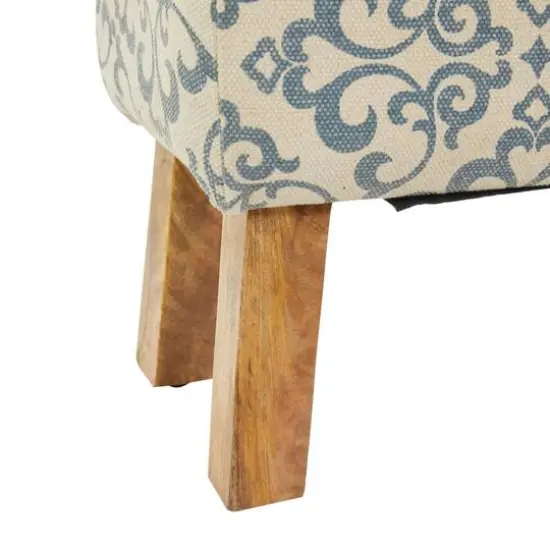 50" Cream Fabric Arabesque Scroll Bench with Wood Legs {4}
