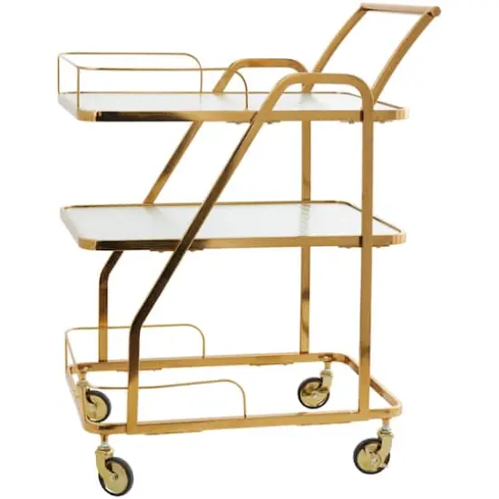 Gold Metal Glass Shelf 3-Tier Bar Cart {1}