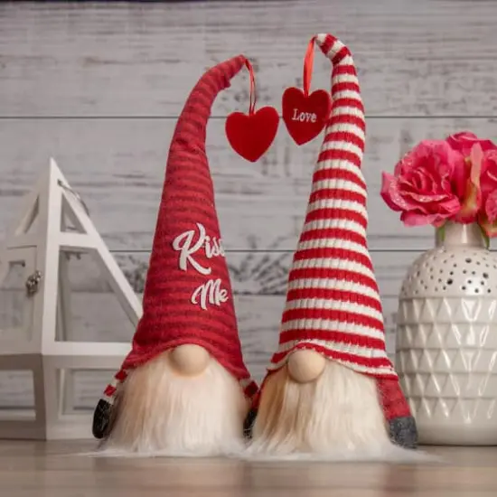 14" Lighted Red Striped 'Kiss Me' Valentine's Day Gnome {3}