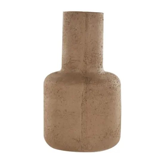 15.5" Brown Paper Mache Abstract Distressed Textured Vase with Geometric Handle {7}