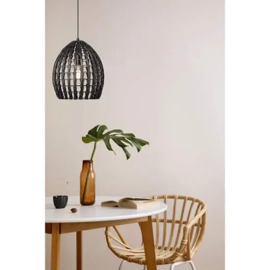 Hello Honey&reg; Persephone Black Metal & Handwoven Rattan Ceiling Light {4}