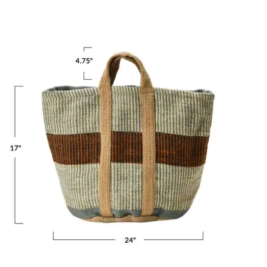 Hello Honey&reg; 24" Rust Striped Woven Jute Tote with Liner {9}