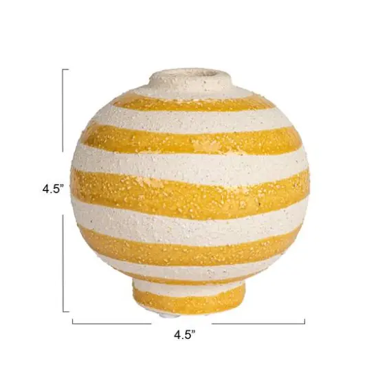 Hello Honey&reg; 4.5" Yellow & White Striped Stoneware Vase with Sphere Shape & Footed Base {5}