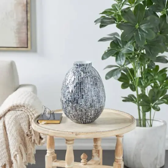 12" Gray Mother of Pearl Handmade Mosaic Inspired Vase {11}