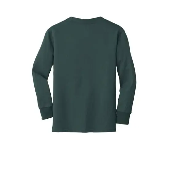 Port & Company&reg; Youth Long Sleeve Core Cotton T-Shirt Dark Green {4}