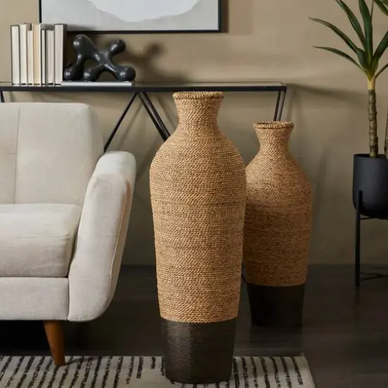 Brown Seagrass Handmade Tall Woven Floor Vase {7}