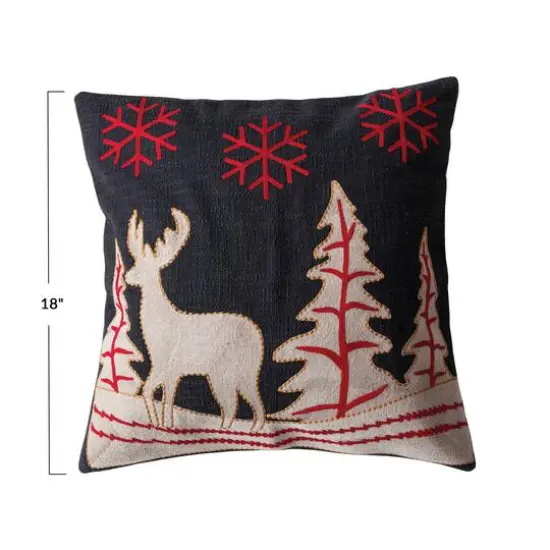 Hello Honey&reg; 18" Embroidered Winter Scene with Reindeer Cotton Slub Throw Pillow {5}