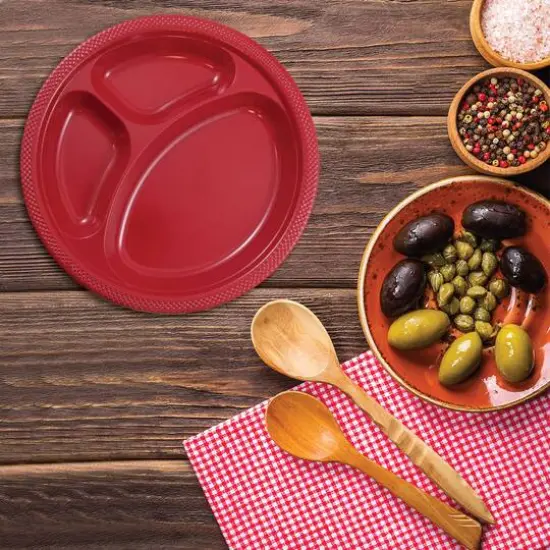 JAM Paper 10.25" Divided Plastic Party Plates, 20ct. Red {5}