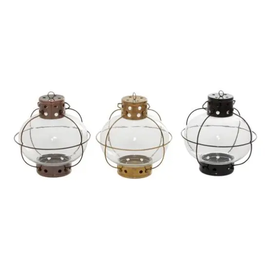 Set of 3" Multi Colored Metal Rustic Lantern, 7" x 8" {8}