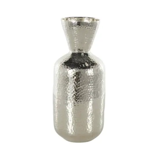 14" Silver Hammered Aluminum Vase with Cone Shaped Opening {7}