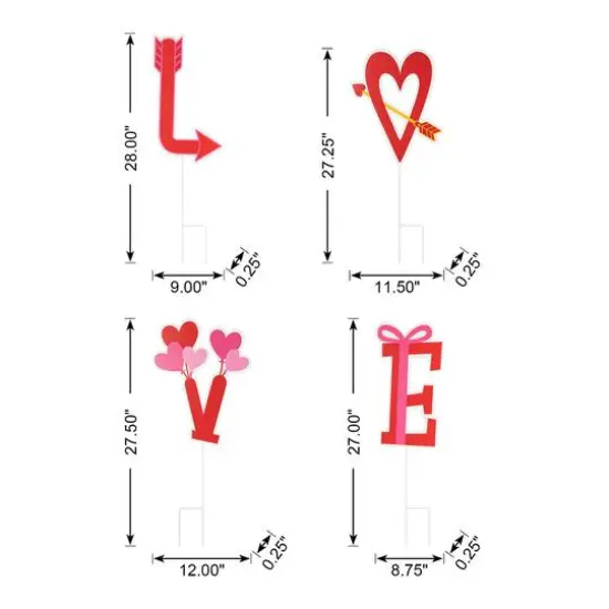 Glitzhome&reg; 28" Set of 4 Valentine's Metal LOVE Yard Stake {9}