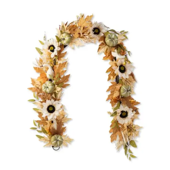 Glitzhome&reg; 72" Fall Neutral Sunflower, Pumpkin and Leaf Garland {1}