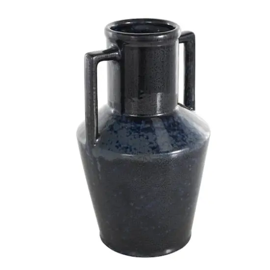 11" Dark Blue Ceramic Ombre Textured Vase with Rectangular Handles {4}