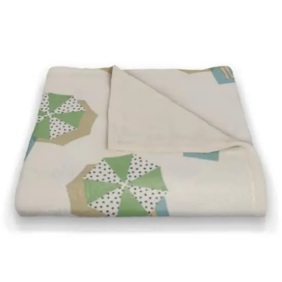 Umbrella Pattern Coral Fleece Blanket White/Green {3}