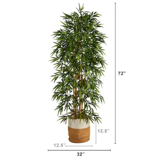 6ft. Artificial Bamboo Tree with Handmade Jute & Cotton Basket {3}