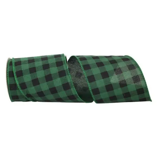 Reliant 4" x 10yd. Green & Black Buffalo Check Wired Ribbon {1}