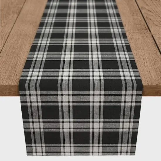 Faded Plaid Indoor/Outdoor Table Runner Black {3}