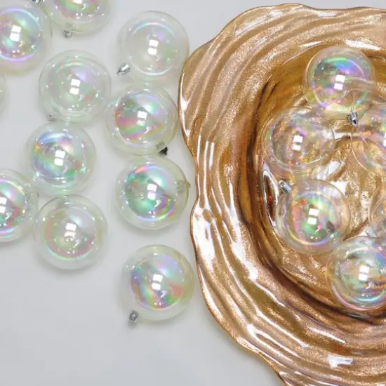 32ct. 3.5" Clear Iridescent Shatterproof Shiny Christmas Ball Ornaments {3}
