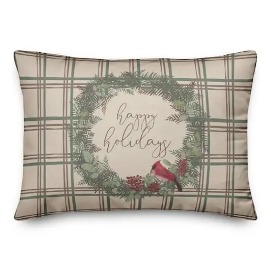 Happy Holidays Plaid Rectangle Throw Pillow {3}