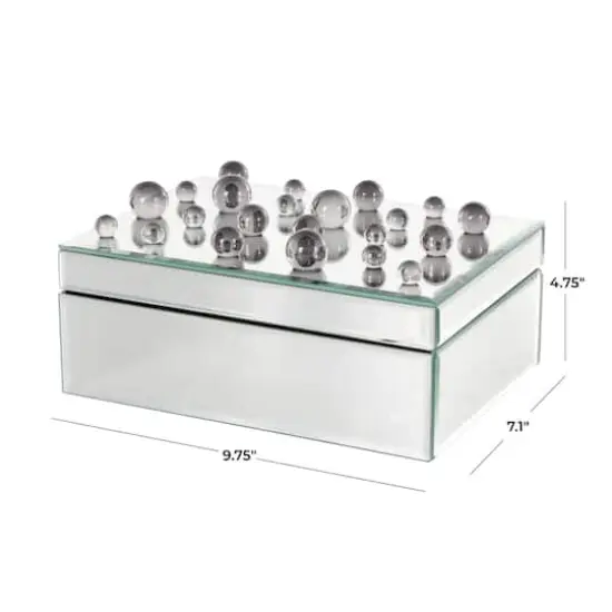 9.75" x 7" x 4.75" Silver Glass Mirrored Decorative Jewelry Box with Black Bubble Textured Balls {6}