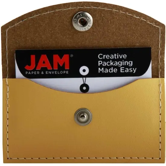 JAM Paper White & Yellow Leather Business Card Holder Case with Snap Closure {3}