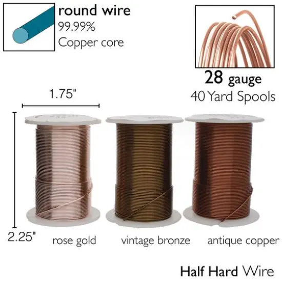 The Beadsmith&reg; Wire Elements&trade; 28 Gauge Tarnish Resistant Medium Temper Antique Copper, Vintage Bronze & Rose Gold Wire, 12ct. {7}