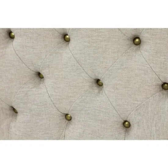 Beige Wood and Linen Vintage Ottoman, 19" x 28" x 19" {5}