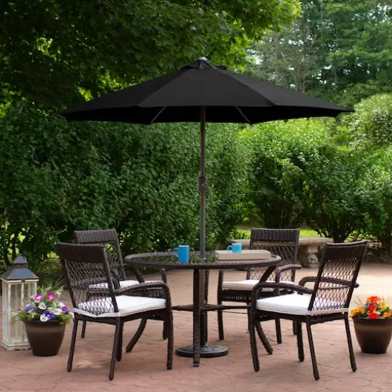 7.5ft. Outdoor Patio Market Umbrella with Hand Crank Black {3}