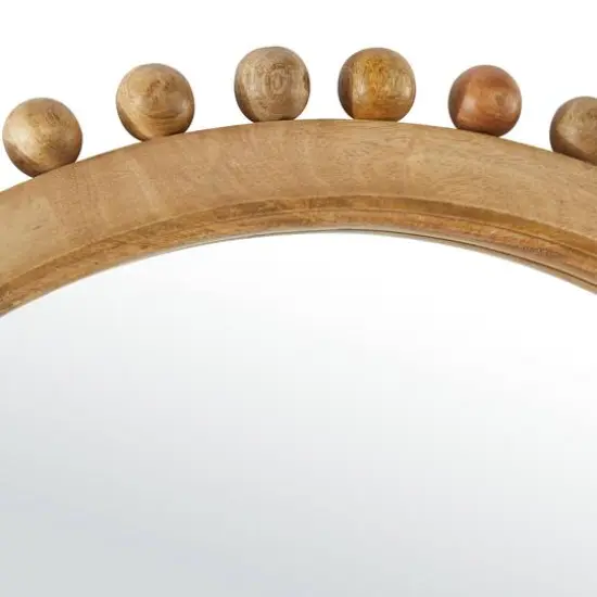 35" Mango Wood Beaded Ball Frame Wall Mirror Gold {4}