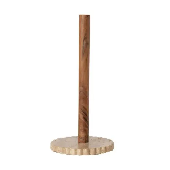 Hello Honey Acacia Wood Paper Towel Holder with Scalloped Travertine Base, Natural and Cream Color {3}