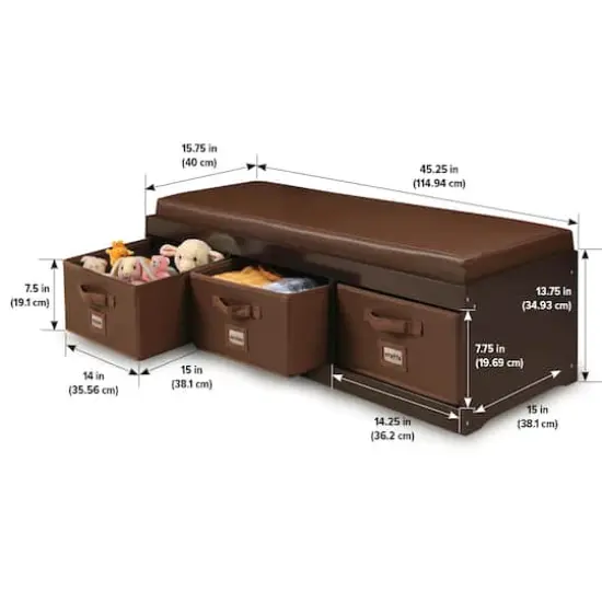 Badger Basket Kid's Cushioned Storage Bench With Three Bins Espresso {6}