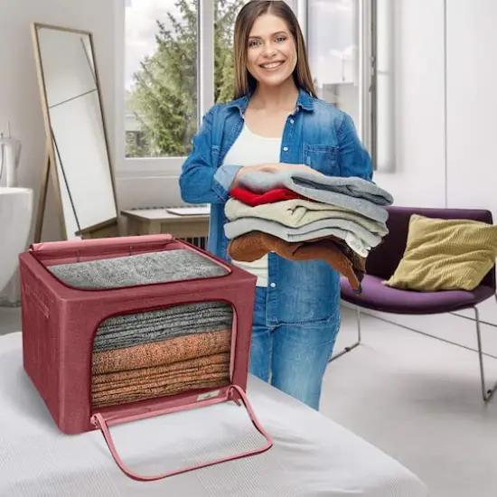 Sorbus Large Foldable & Stackable Storage Bags with Windows Set Pink {3}